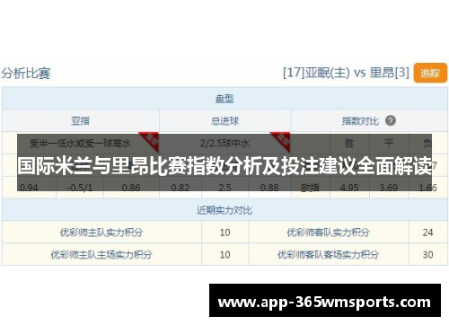 国际米兰与里昂比赛指数分析及投注建议全面解读